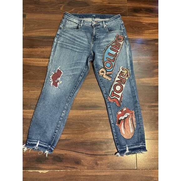 Jag High Rise Women’s Cropped Custom Rolling Stone Jeans Raw Hem,distressed Sz8 - Picture 1 of 11